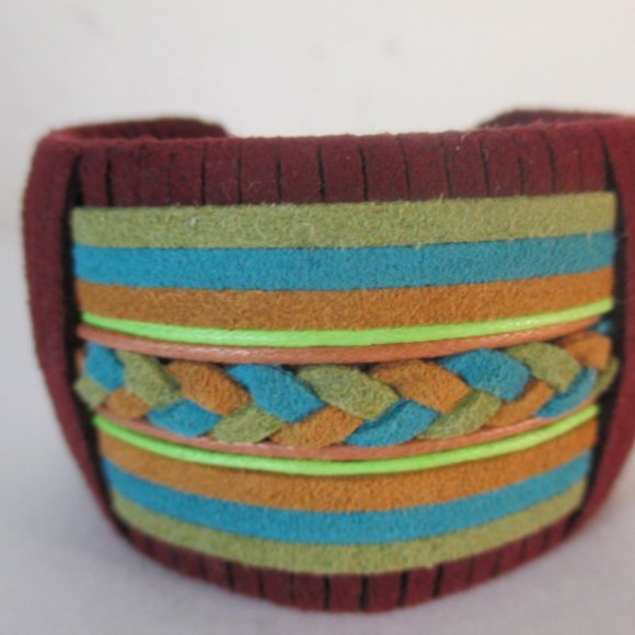 DANNIJO Cornelia Cuff Braided Suede Cuff Burgundy Orange Navy - Picture 2 of 10